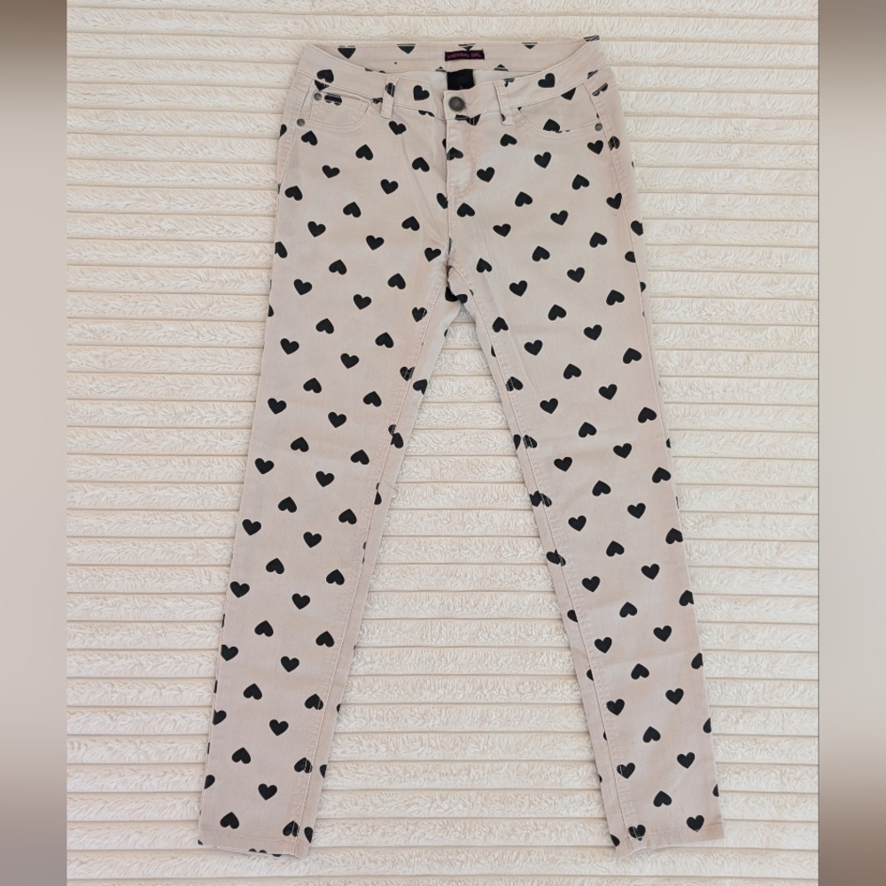 Material Girl Heart Print Pants - Black and Powder Pink